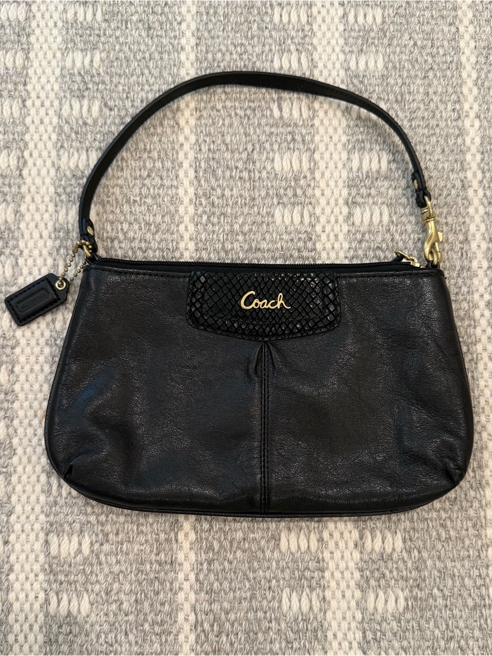 Coach Black Leather Shoulder Bag with Gold Accent